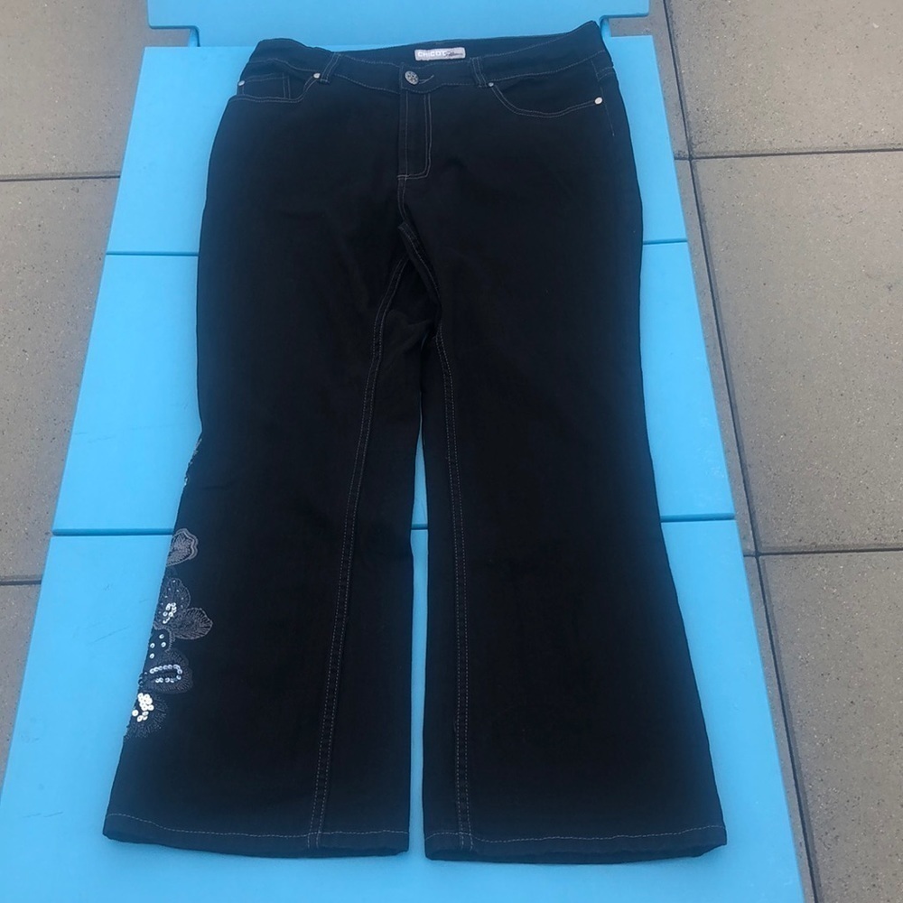 Chico’s Platinum Jeans With Left Leg Embellishment